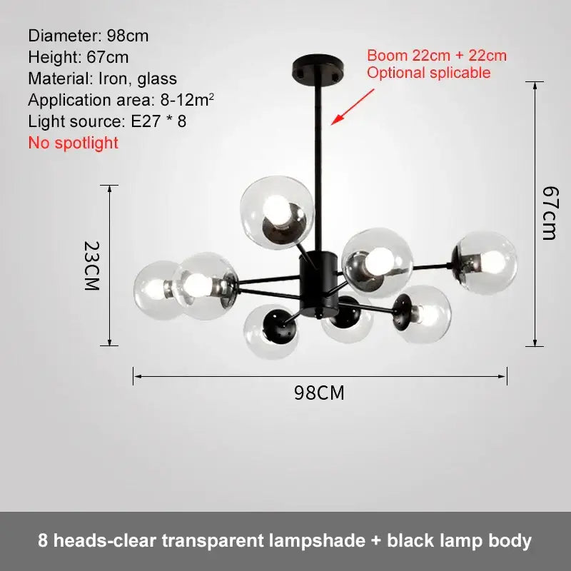 Modern black glass ball led chandelier for dining room