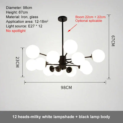 Modern black glass ball led chandelier for dining room