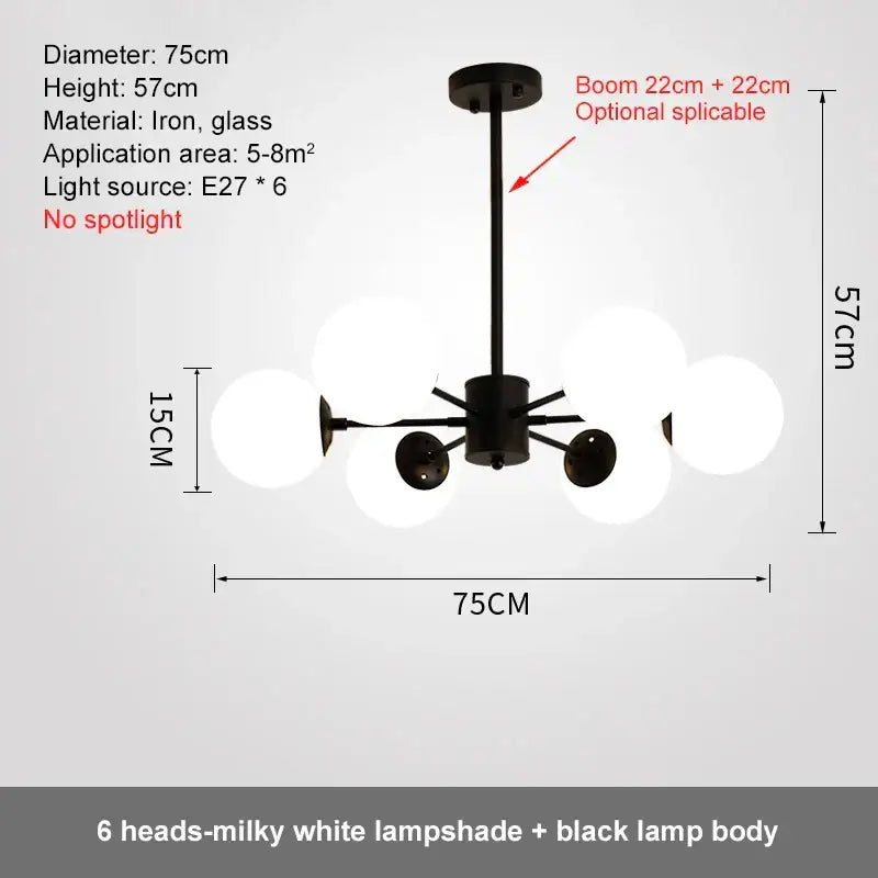 Modern black glass ball led chandelier for dining room