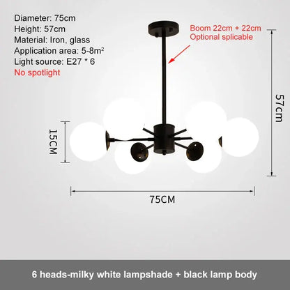 Modern black glass ball led chandelier for dining room