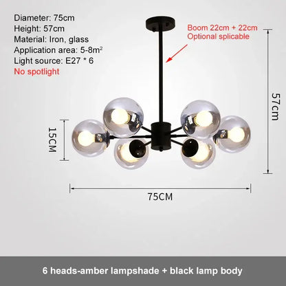 Modern black glass ball led chandelier for dining room
