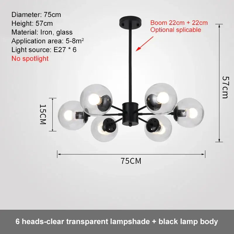 Modern black glass ball led chandelier for dining room