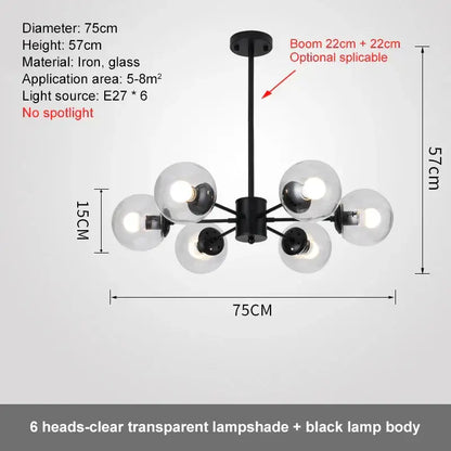Modern black glass ball led chandelier for dining room