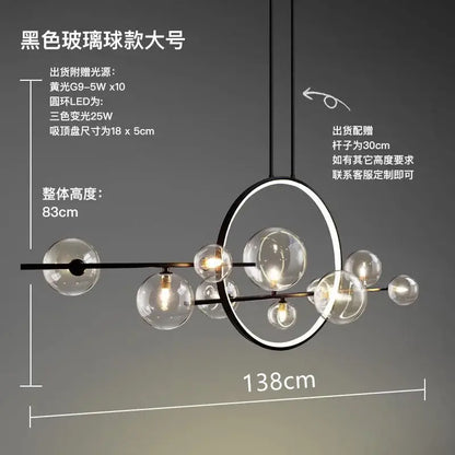 Modern black glass ball led chandelier for dining room lighting