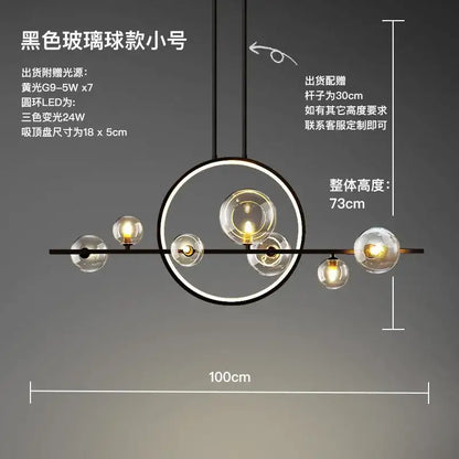 Modern black glass ball led chandelier for dining room lighting