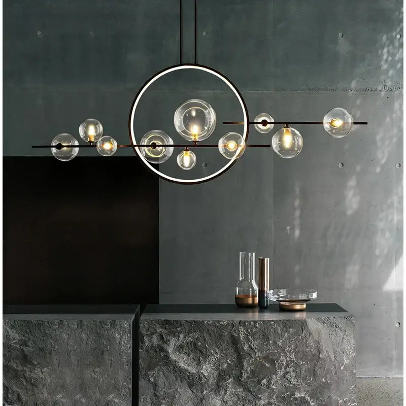 Modern black glass ball led chandelier for dining room lighting