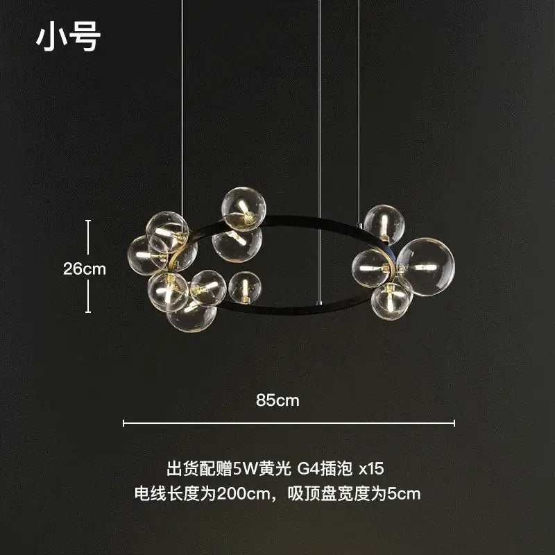 Modern black glass ball led chandelier for dining room