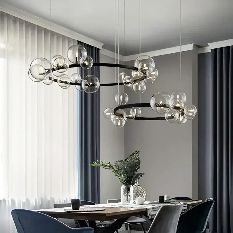 Modern black glass ball led chandelier for dining room