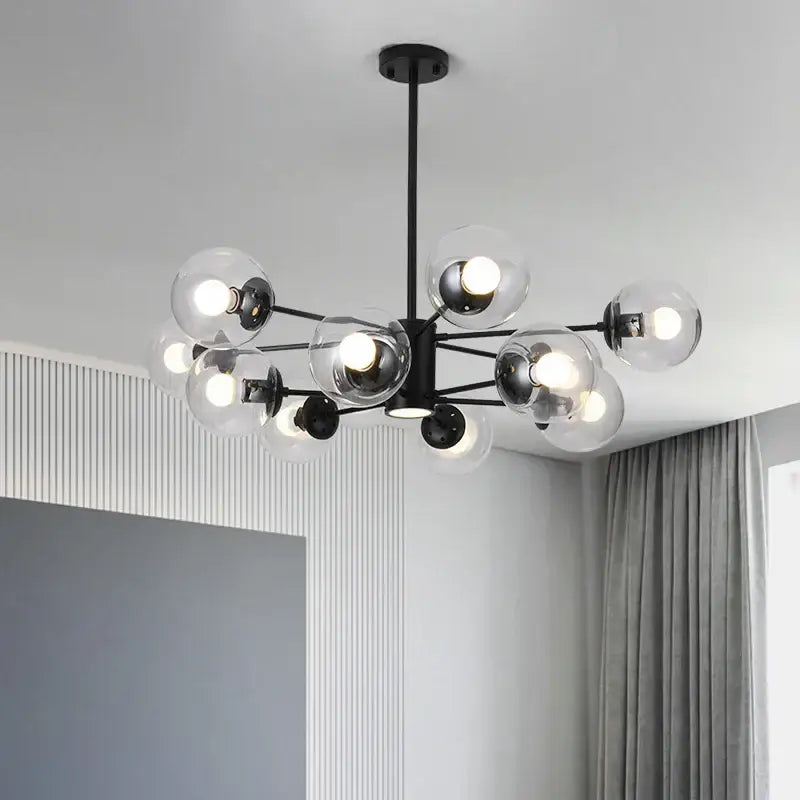 Modern black glass ball led chandelier for dining room