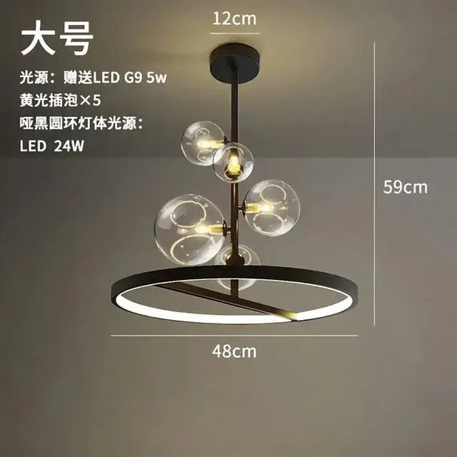 Modern black glass ball led chandelier for dining room
