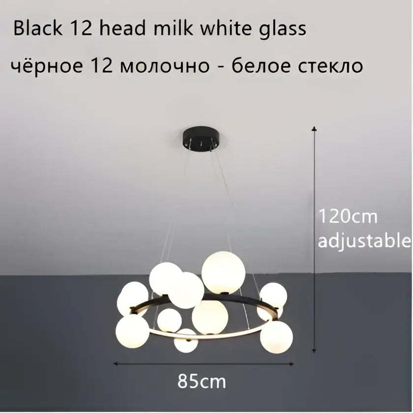 Modern black glass ball led chandelier for dining room