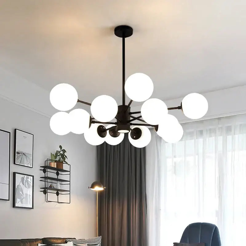 Modern black glass ball led chandelier for dining room