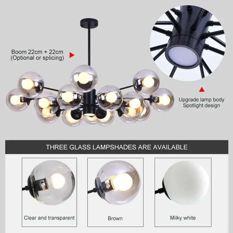Modern black glass ball led chandelier for dining room