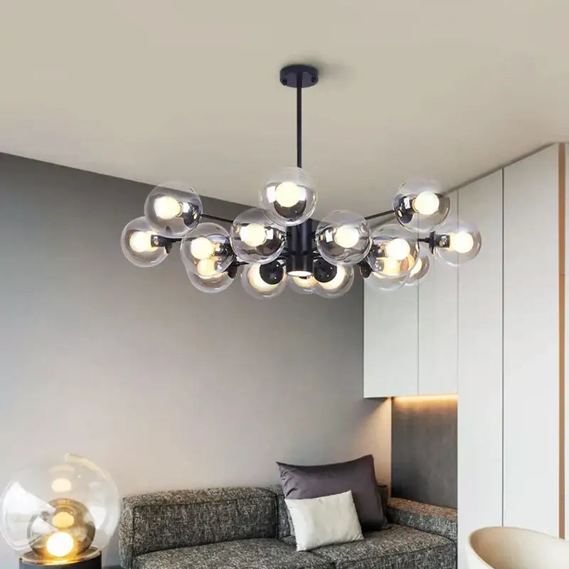 Modern black glass ball led chandelier for dining room