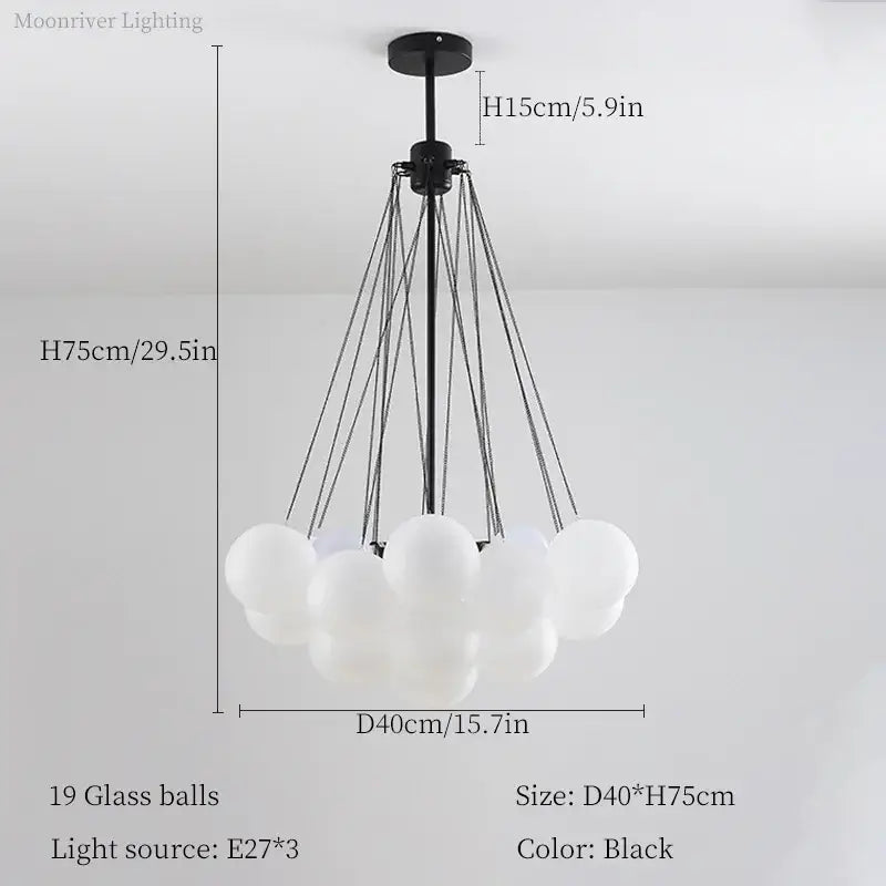 Modern black glass ball led chandelier living room light