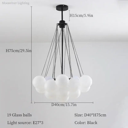 Modern black glass ball led chandelier living room light