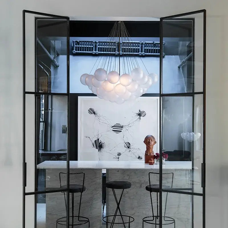 Modern black glass ball led chandelier living room light