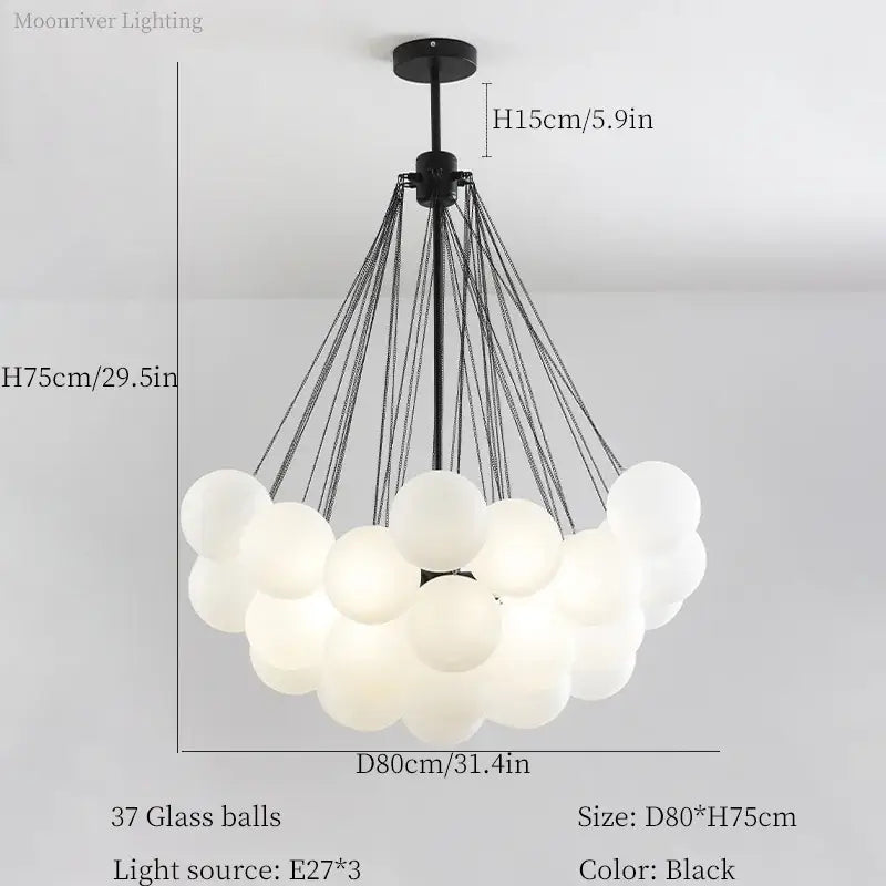 Modern black glass ball led chandelier living room light