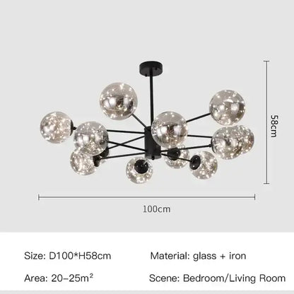Modern black glass ball led chandelier living room luxury fixture