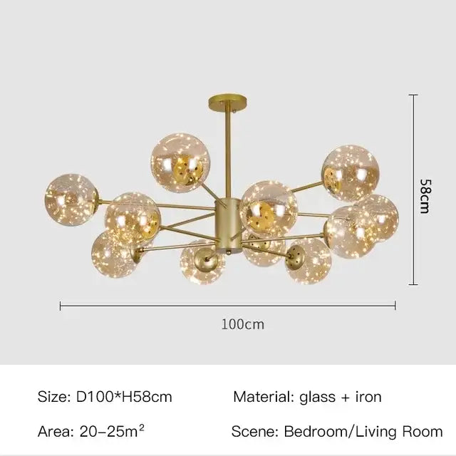 Modern black glass ball led chandelier living room luxury fixture