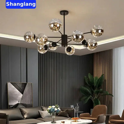Modern black glass ball led chandelier living room luxury fixture