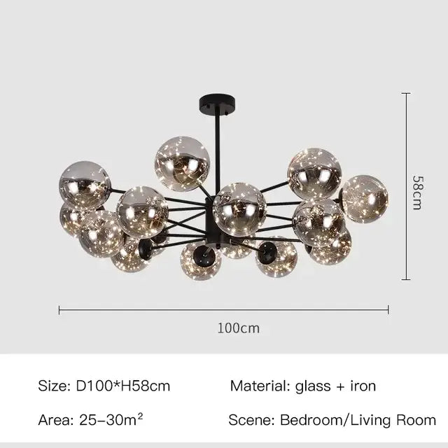 Modern black glass ball led chandelier living room luxury fixture
