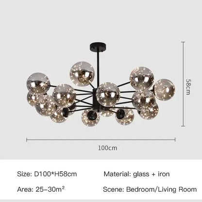Modern black glass ball led chandelier living room luxury fixture