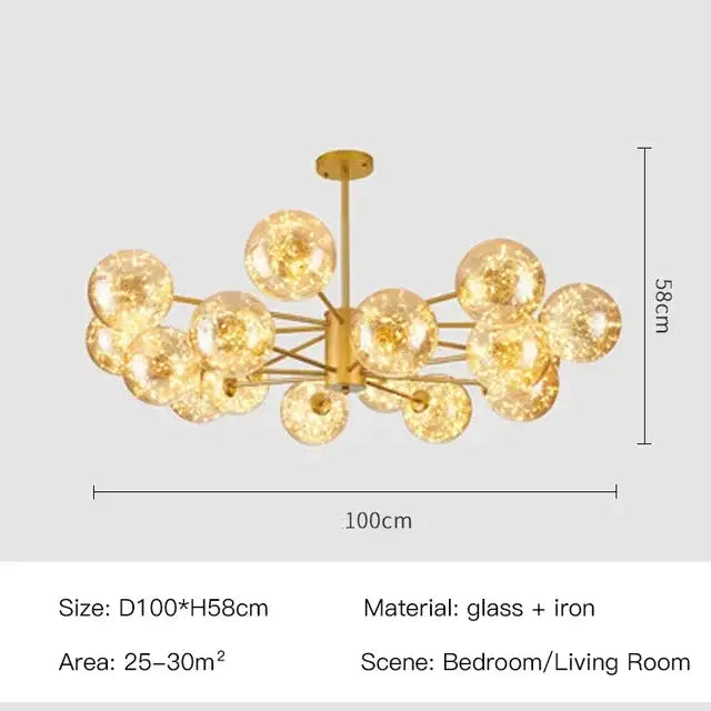 Modern black glass ball led chandelier living room luxury fixture