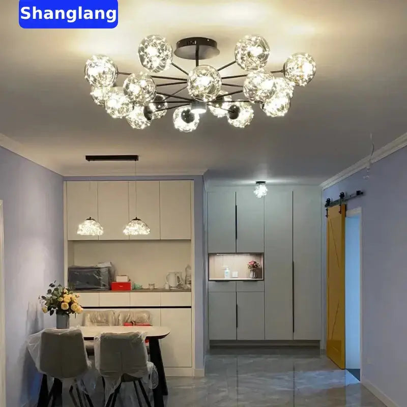 Modern black glass ball led chandelier living room luxury fixture