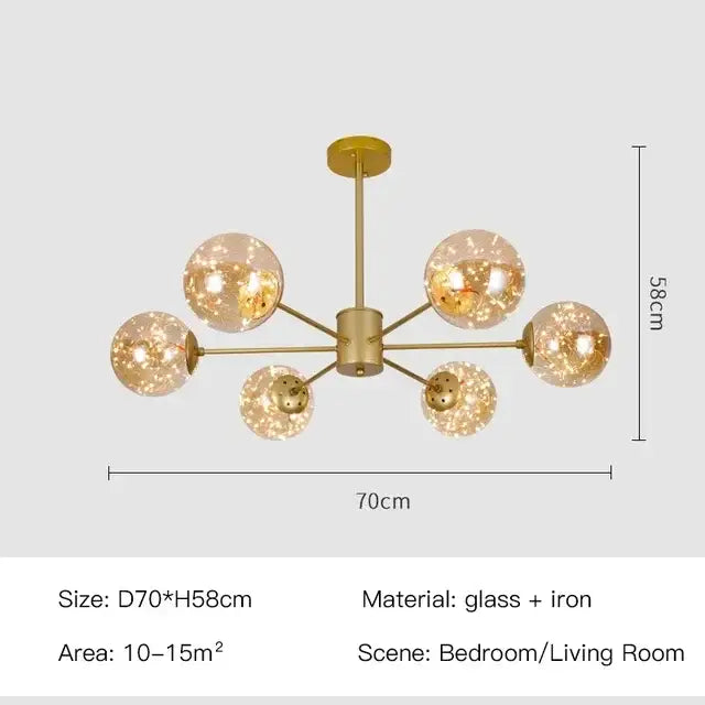 Modern black glass ball led chandelier living room luxury fixture