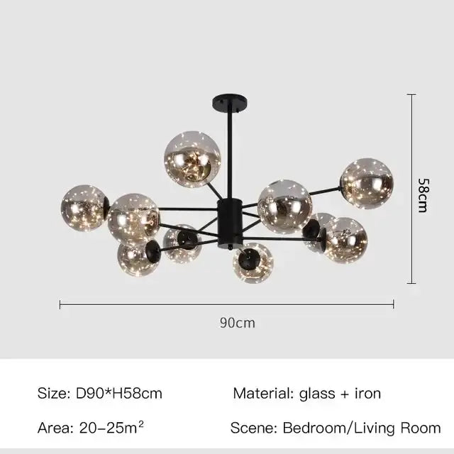 Modern black glass ball led chandelier living room luxury fixture