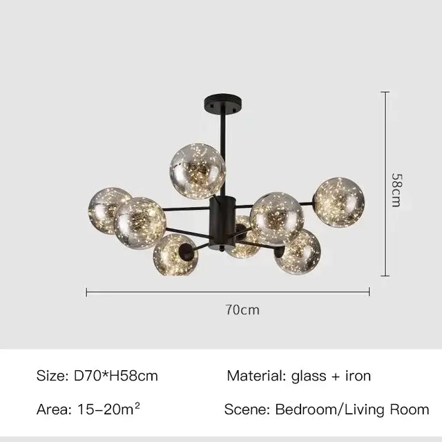 Modern black glass ball led chandelier living room luxury fixture