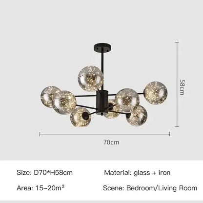 Modern black glass ball led chandelier living room luxury fixture