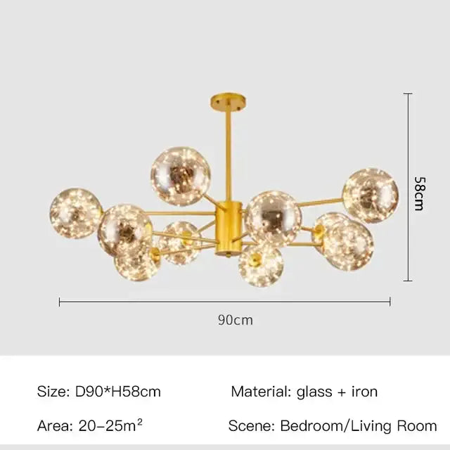 Modern black glass ball led chandelier living room luxury fixture
