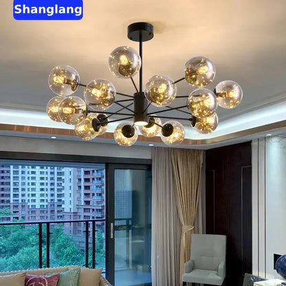 Modern black glass ball led chandelier living room luxury fixture