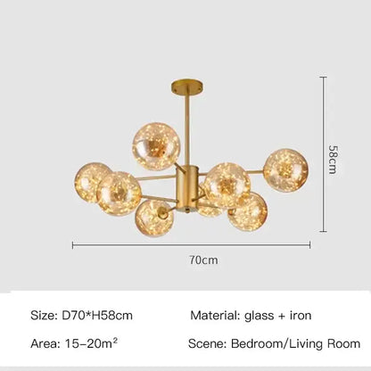 Modern black glass ball led chandelier living room luxury fixture