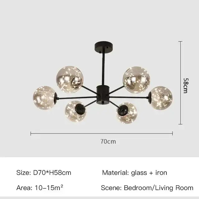 Modern black glass ball led chandelier living room luxury fixture