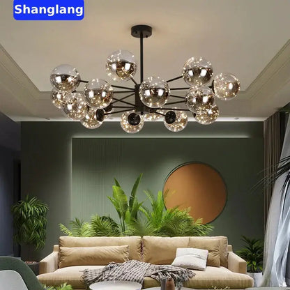 Modern black glass ball led chandelier living room luxury fixture