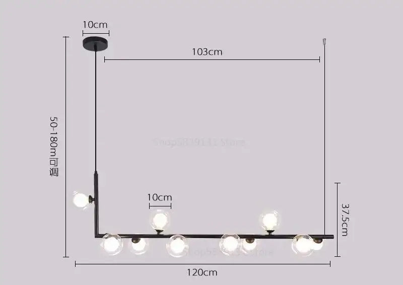 Modern black glass ball led chandelier living room pendant light