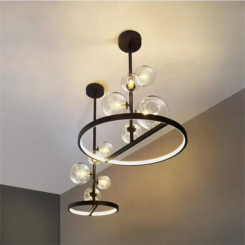 Modern black glass ball led chandelier living room pendant light