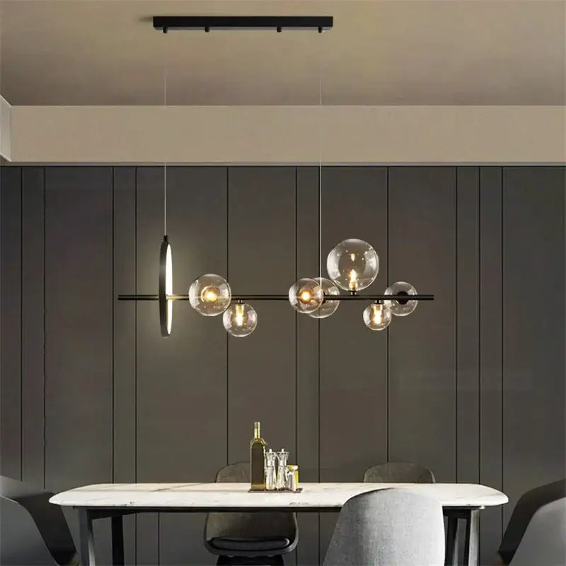 Modern black glass ball led chandelier living room pendant light