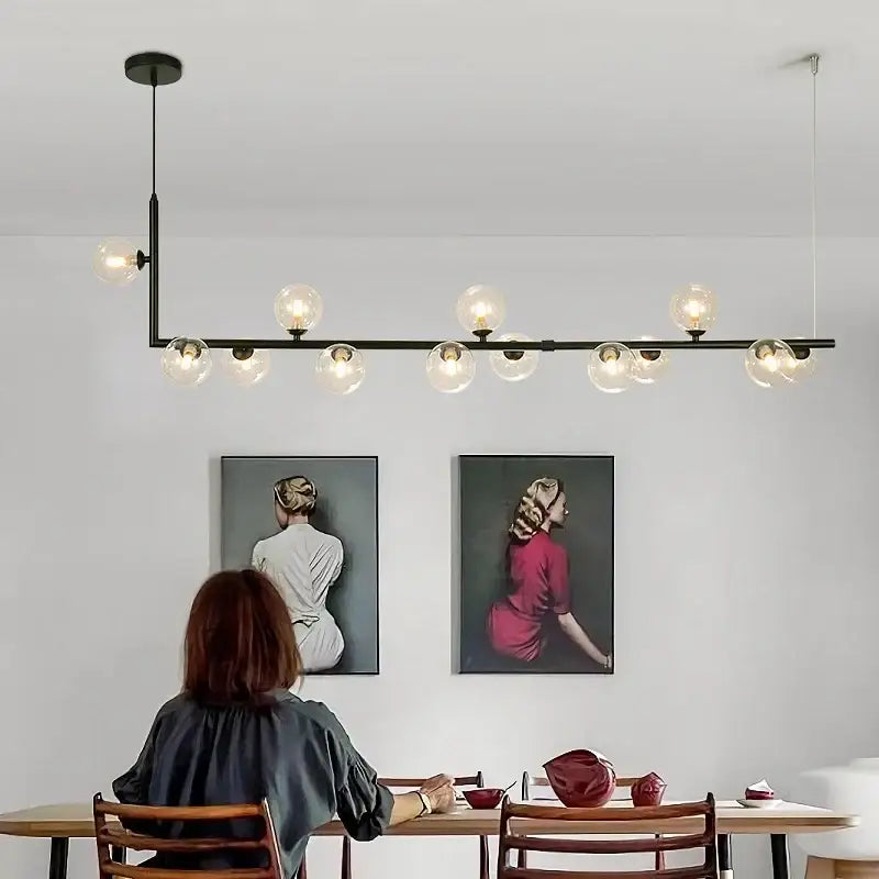 Modern black glass ball led chandelier living room pendant light