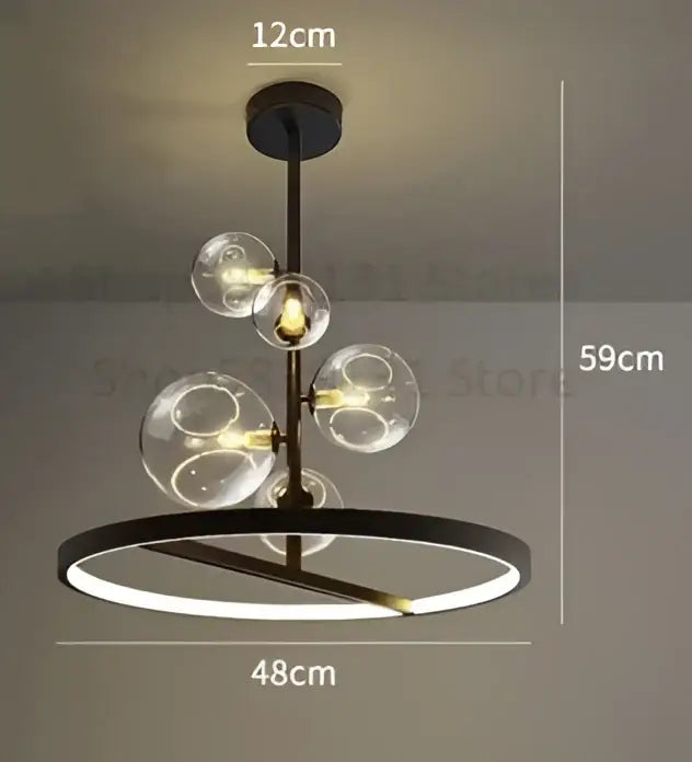 Modern black glass ball led chandelier living room pendant light
