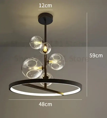 Modern black glass ball led chandelier living room pendant light
