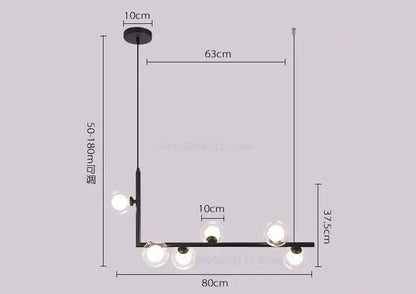 Modern black glass ball led chandelier living room pendant light