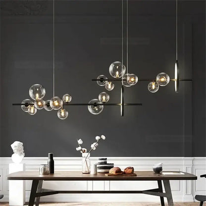 Modern black glass ball led chandelier living room pendant light