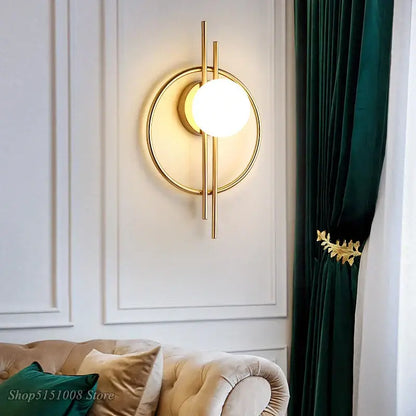 Modern black glass ball led wall lamp for living room