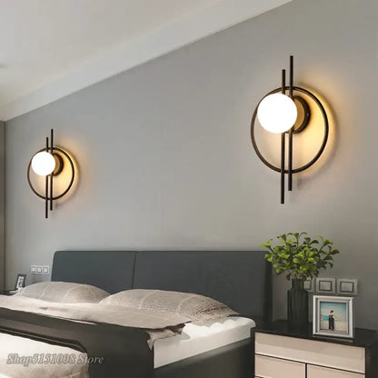 Modern black glass ball led wall lamp for living room