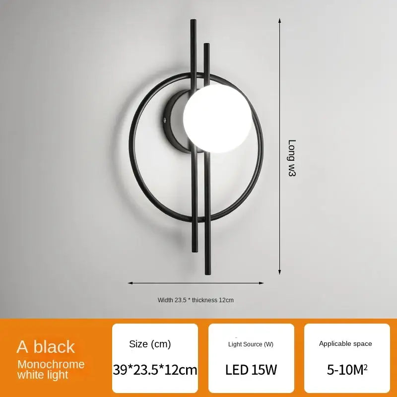Modern black glass ball led wall lamp for living room