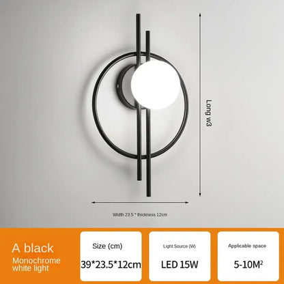 Modern black glass ball led wall lamp for living room